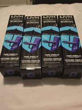 4 NYX  Wendesday Phone Umbrella with Blue and Purple Graphic Packaging